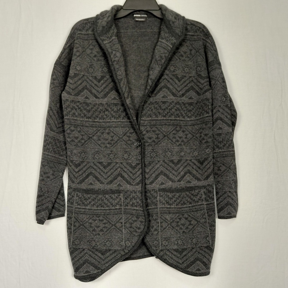 prAna Sevie Cardigan Sz XS Sweater Jacket Charcoal Wool Blend Cozy Western Aztec